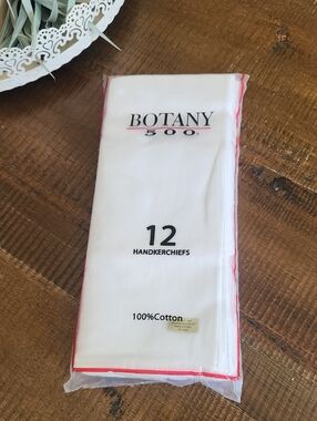 Botany 500 White Cotton Handkerchiefs - Red Trim (12 Pack)